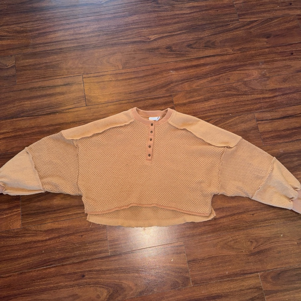 Tan Textured Cropped Sweater